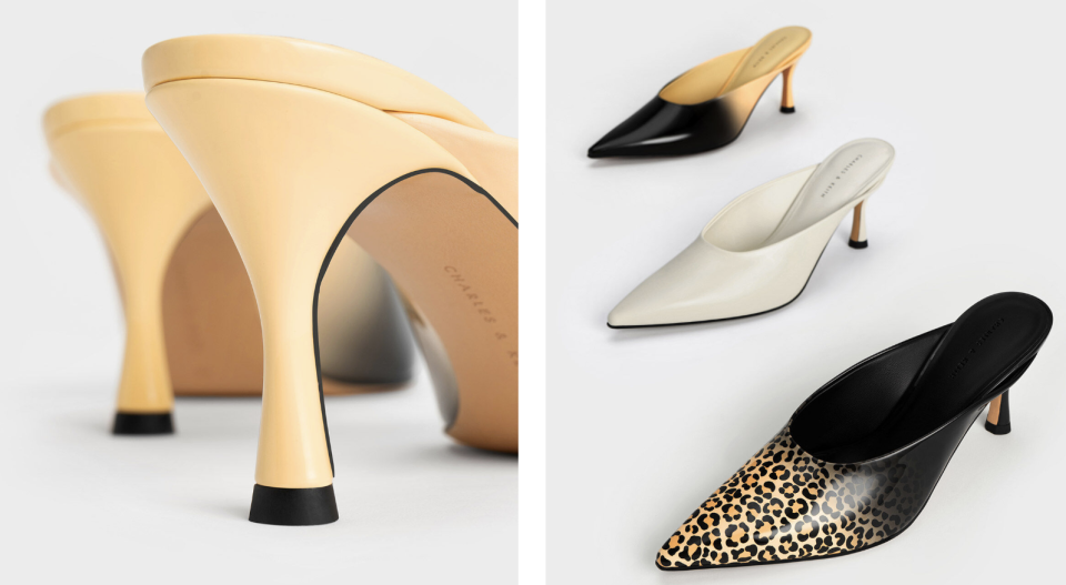 [Online exclusive] Patent Two-Tone Spool Heel Mules. PHOTO: Charles & Keith