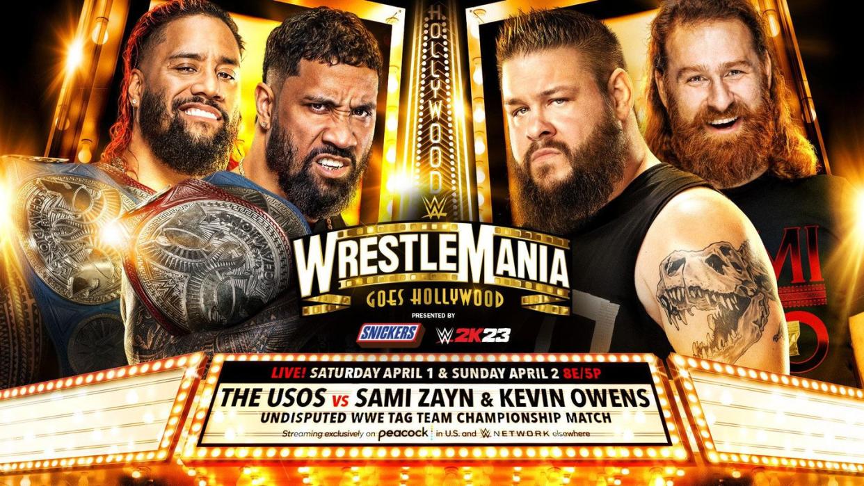 wwe wrestlemania 39 the usos vs kevin owens and sami zayn