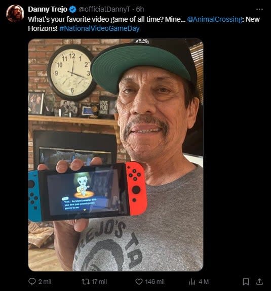 El videojuego favorito de Danny Trejo es Animal Crossing: New Horizons