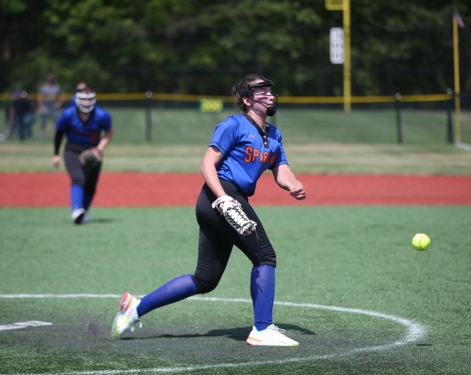S.S. Seward's Kailey Stolowski pitches during the Class C New York State Softball Championship versus Gowanda on June 10, 2023.