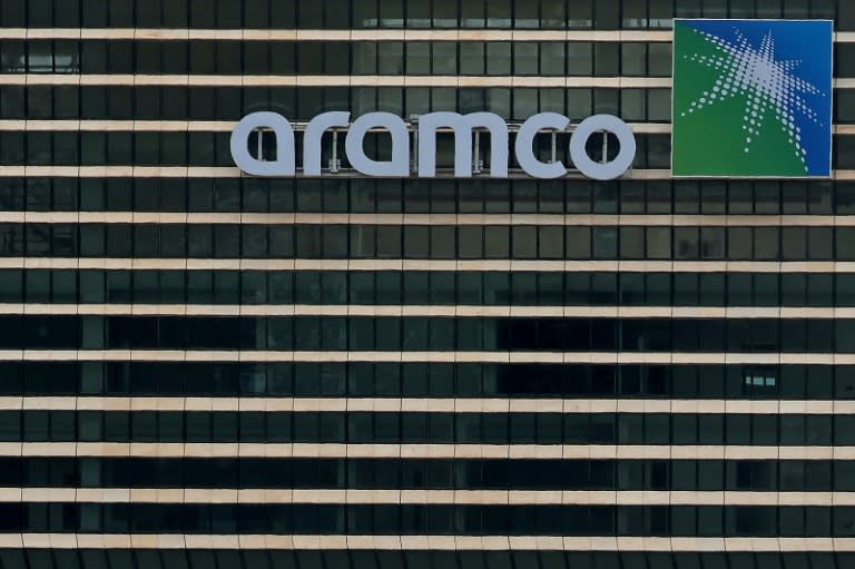 This picture shows Aramco tower at the King Abdullah Financial District (KAFD) in Riyadh on April 16, 2023. Saudi Arabia has put a second four-percent chunk of shares of the Aramco energy giant, worth tens of billions of dollars, under the control of the country's sovereign wealth fund, state media said. (Fayez Nureldine)