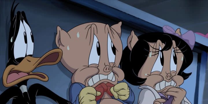 Porky Pig and Daffy Duck look scared in The Day The Earth Blew Up