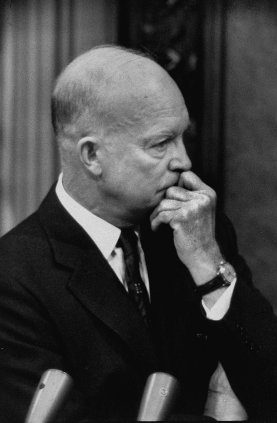 President Dwight D. Eisenhower, thinking, in 1953.