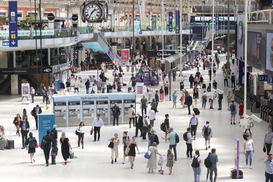 Passengers in Waterloo station as train services continue to be disrupted following the nationwide strike (James Manning/PA) (PA Wire)