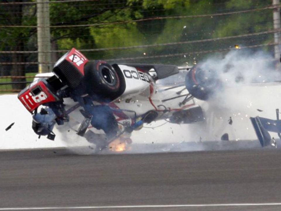 Bourdais' car flipped upside down after making contact with the wall (AP)