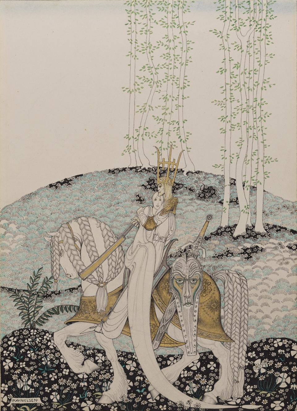 Illustration from East of the Sun and West of the Moon.
Kay Nielsen, 1913–1914. Transparent watercolor, pen and ink, gesso and metallic paint, over graphite.
Promised gift of Kendra and Allan Daniel.