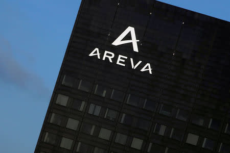 FILE PHOTO: The logo of Areva is seen on the headquarters tower of the French nuclear reactor maker Areva at La Defense business and financial district in Courbevoie, near Paris, France, December 18, 2017. REUTERS/Philippe Wojazer/File Photo