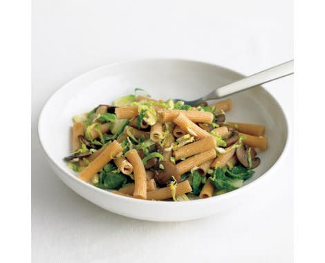 Whole-Wheat Pasta with Brussels Sprouts and Mushrooms