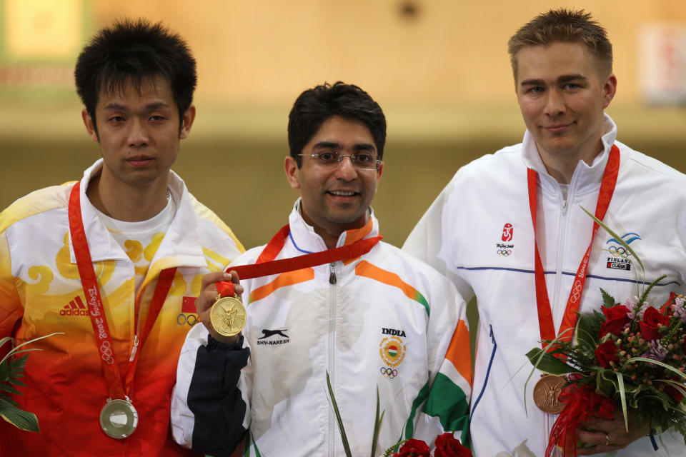 Abhinav Bindra（圖中）在2008年北京奧運打敗芬蘭隊手，成功奪下10公尺空氣步槍金牌，也是印度首面個人奧運金牌得主。圖片來源：Getty Images
