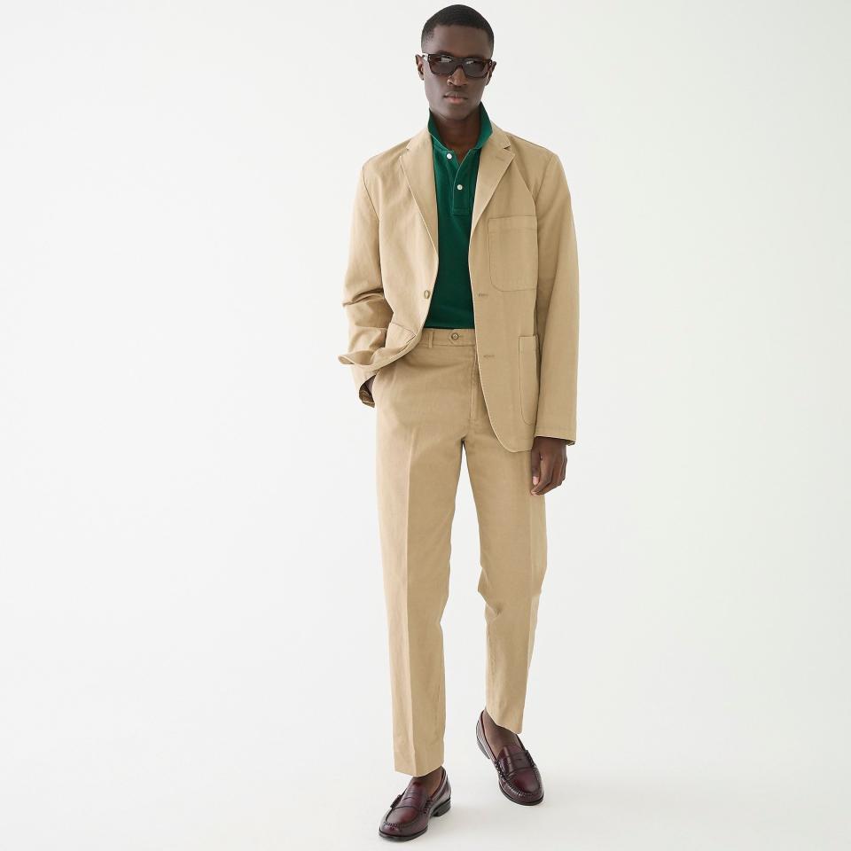 2) Slim-Fit Garment-Dyed Cotton-Linen Chino Suit Jacket