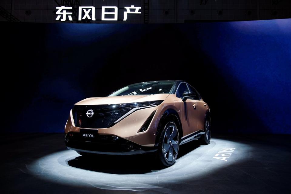 A Nissan Ariya electric vehicle at an auto show in Shanghai.