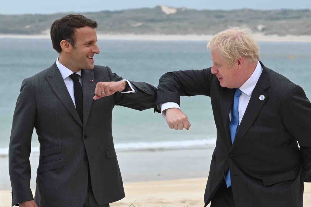 Boris Johnson with French president Emmanuel Macron at the G7 summit in Cornwall (Leon Neal/PA) (PA Wire)