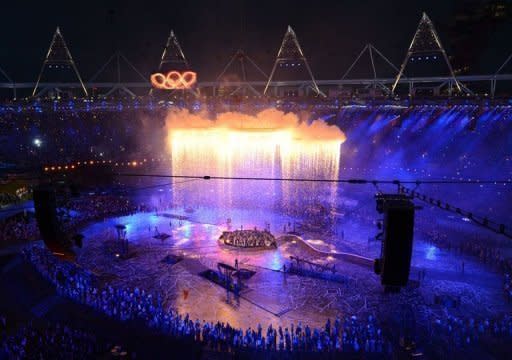 General view taken during the opening ceremony of the London 2012 Olympic Games at the Olympic Stadium in London