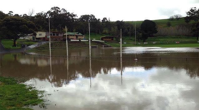 The local footy field has been inundated with water. Photo: Dean Miller