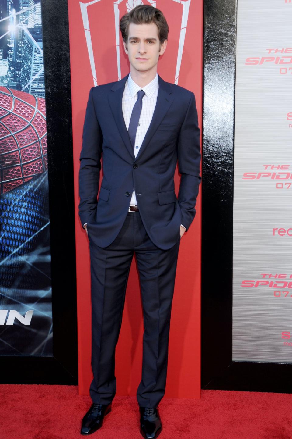 Andrew Garfield, Amazing Spider-Man, menswear, brogues, black leather shoes, premiere, celebrity style, mens style, celebrity red carpet, red carpet