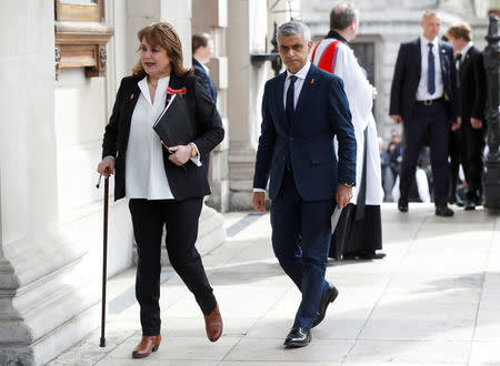 Sadiq Khan, the Mayor of London, arrives at a service at St Martin-in-The Fields to mark 25 years since Stephen Lawrence was killed in a racially motivated attack, in London, Britain, April 23, 2018. REUTERS/Peter Nicholls