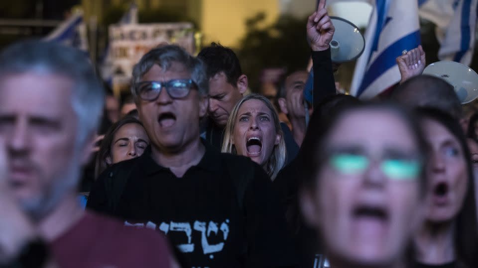 Israelis took to the streets of Tel Aviv to protest against Netanyahu and his government, January 6, 2024. - Amir Levy/Getty Images