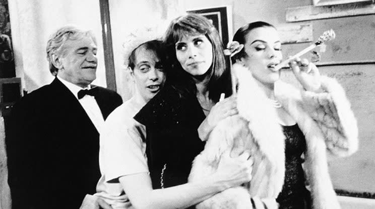 Cassel, Buscemi, Elizabeth Bracco and Debi Mazer in ‘In the Soup’ (Photo: Courtesy of Alexandre Rockwell)