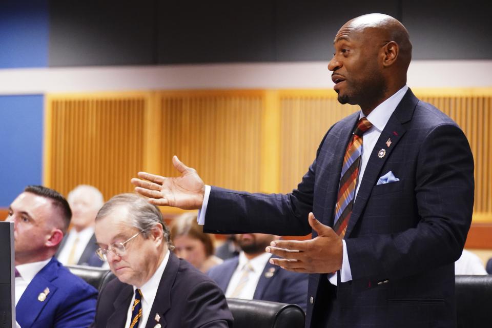 Fulton County special prosecutor Nathan Wade addresses the court during a hearing at Fulton County Superior Court as part of the Georgia election indictments, Friday, Dec. 1, 2023 in Atlanta. (John David Mercer/USA Today via AP, Pool)