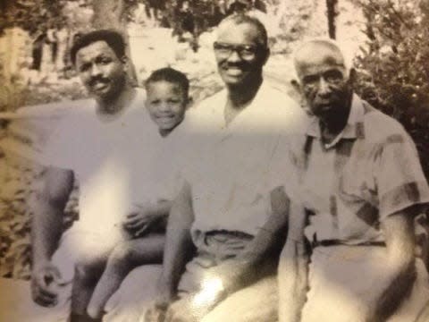 Chris Battle as a little boy, seen with his father Curtis Battle and his farmer grandfathers Daddy Leroy and Pappa Daddy