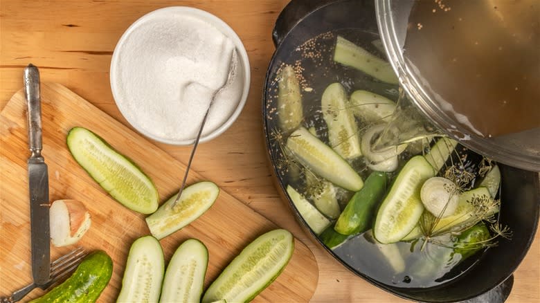 Pickling salt and cucumbers brine