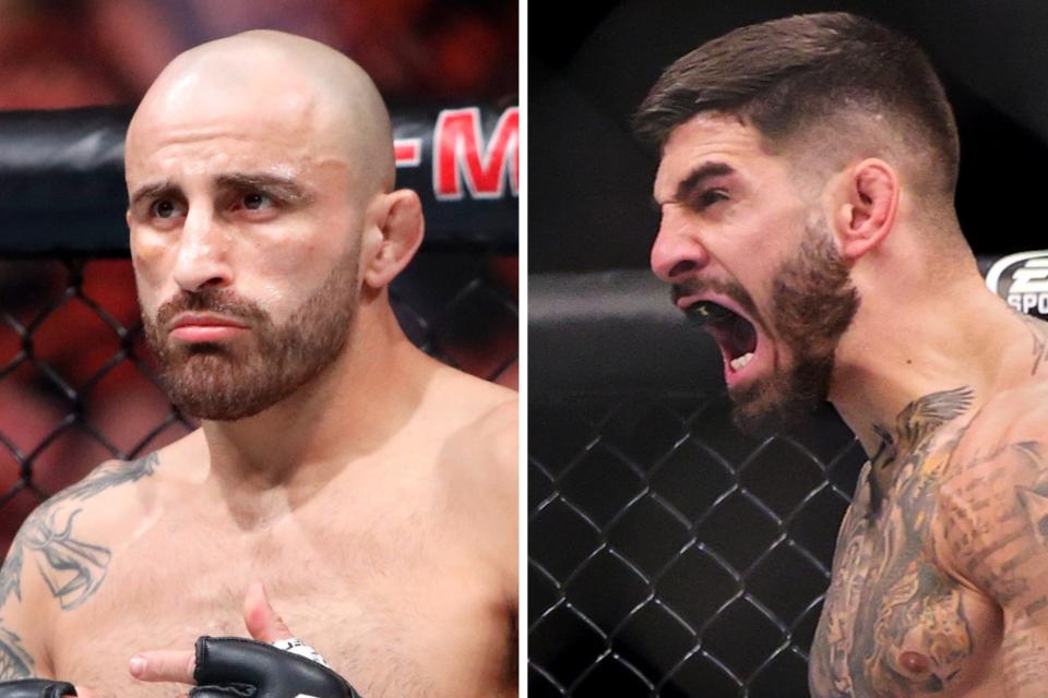 Alexander Volkanovski (left) and his UFC title challenger Ilia Topuria (Getty Images)