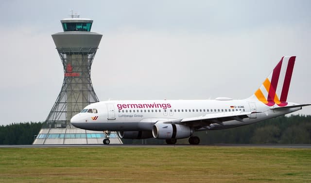 A Eurowings Airbus taxis at Newcastle Airport (Owen Humphreys/PA)