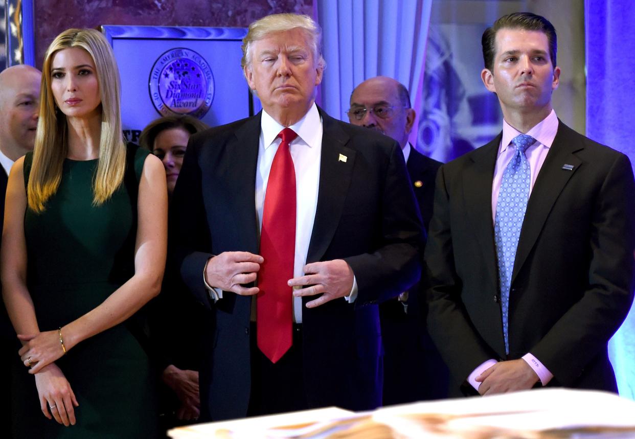 <p>The president’s children, Ivanka Trump and Donald Trump Jr, campaign regularly for their father but a new poll suggests they should not try to follow in his footsteps</p> (AFP/Getty Images)