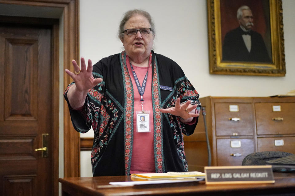 Rep. Lois Galgay Reckitt, D- South Portland, speaks Wednesday, June 21, 2023, at the State House in August, Maine. The feminist lawmaker has been pressing for an equal rights amendment for five decades. (AP Photo/Robert F. Bukaty)