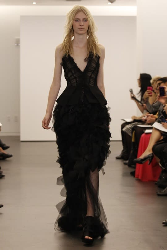 This long ruffled dress may work better on the red carpet.