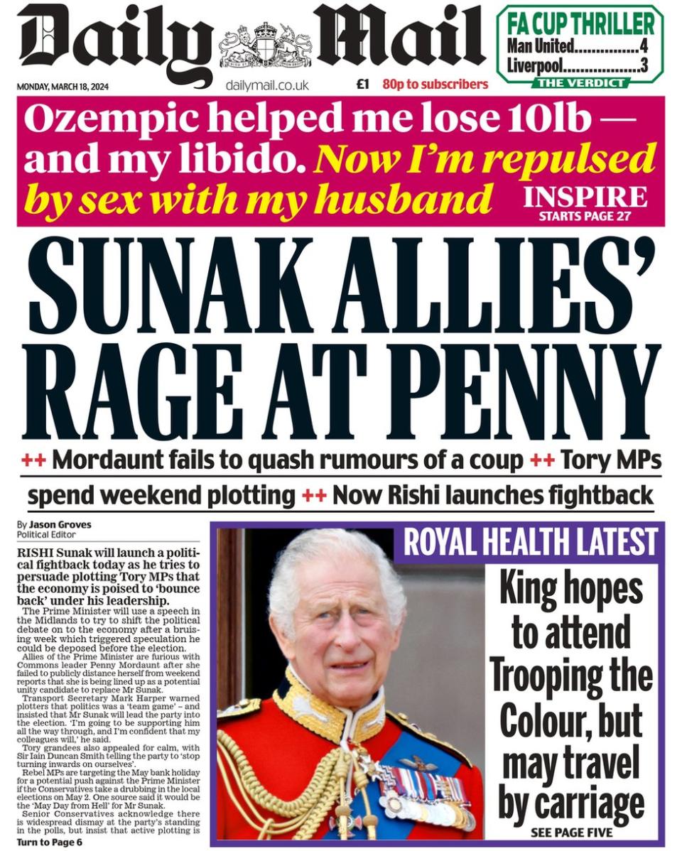 Daily Mail: Sunak's allies rage at Penny