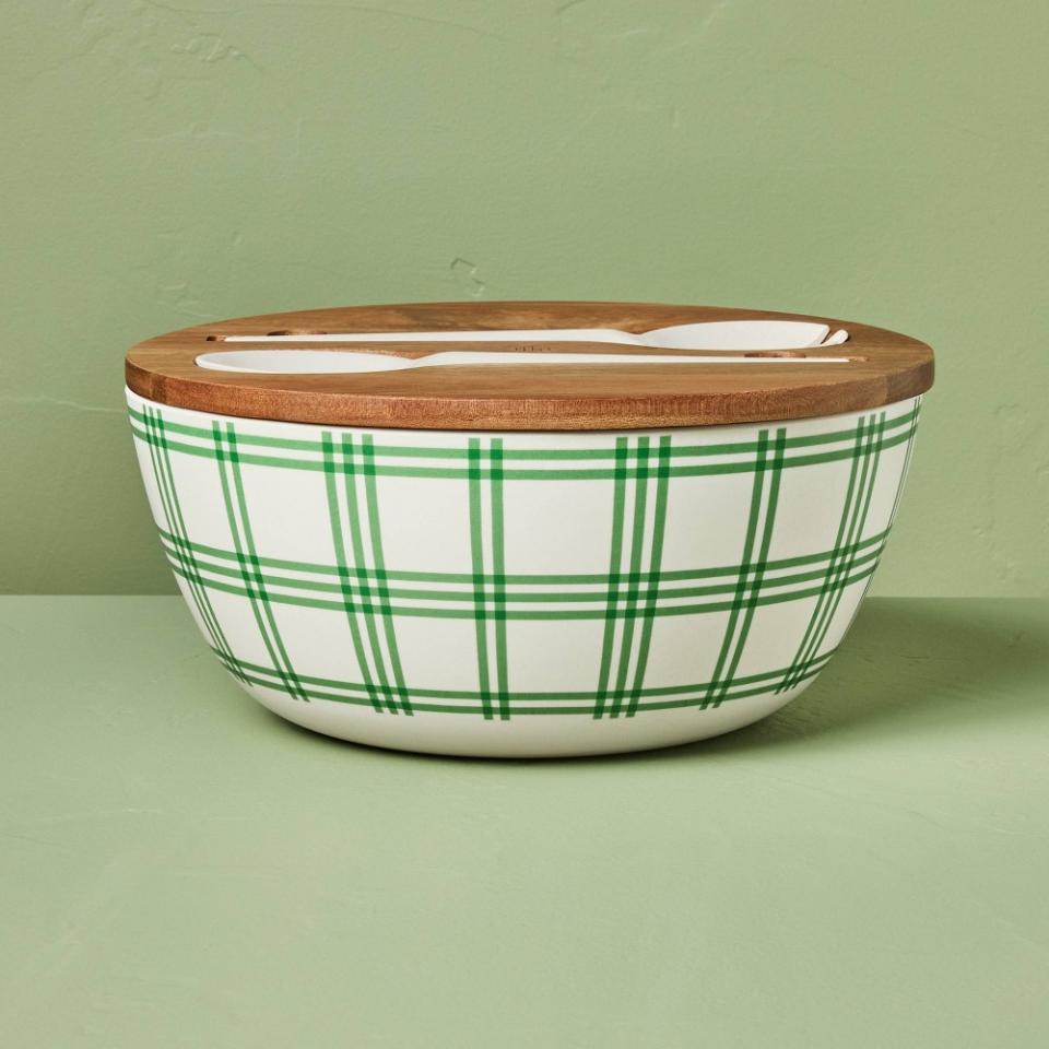 <p><a href="https://go.redirectingat.com?id=74968X1596630&url=https%3A%2F%2Fwww.target.com%2Fp%2F4pc-tri-stripe-plaid-melamine-serving-bowl-and-utensil-set-green-cream-hearth-38-hand-8482-with-magnolia%2F-%2FA-89249693&sref=https%3A%2F%2Fwww.housebeautiful.com%2Fshopping%2Fg60672890%2Fjoanna-gaines-target-summer-collection-2024%2F" rel="nofollow noopener" target="_blank" data-ylk="slk:Shop Now;elm:context_link;itc:0;sec:content-canvas" class="link ">Shop Now</a></p><p>Melamine Serving Bowl and Utensil Set </p><p>target.com</p><p>$22.99</p>