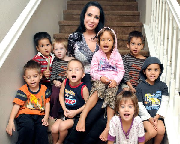 <p>AP Photo/Antelope Valley Press, Ron Siddle</p> Nadya Suleman, rear center, poses with some of her children at their former home in Palmdale, California, in October 2012. From left, back row, are Makai, Noah, Suleman, Nariyah, on her lap and Isaiah; from left front, Jonah, Josiah, Maliyah and Jeremiah