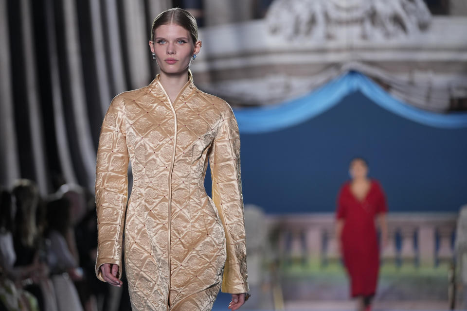 The Tory Burch collection is modeled during Fashion Week, Monday, Feb. 13, 2023, in New York. (AP Photo/Mary Altaffer)
