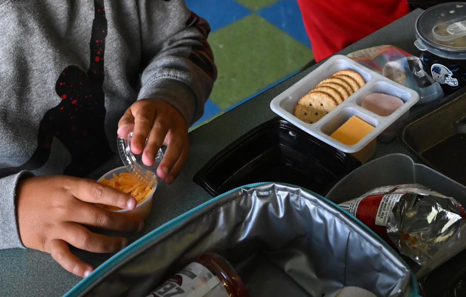 A student eats Lunchables during lunch at Pembroke Elementary School. The school has been serving Lunchables as a lunch choice for students this school year. (Washington Post photo by Matt McClain)