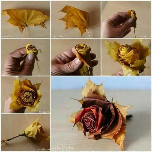 rose crafted out of fallen leaves