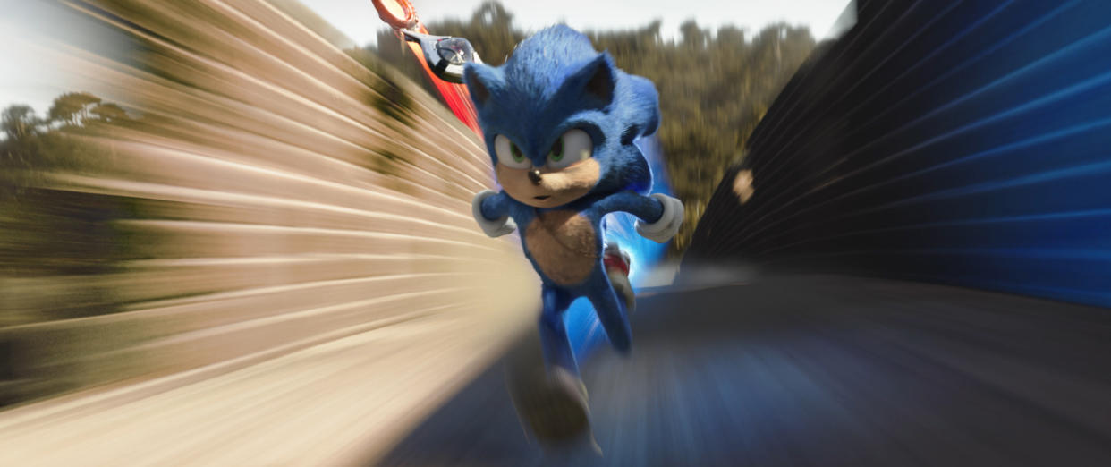 Sonic (Ben Schwartz) in SONIC THE HEDGEHOG from Paramount Pictures and Sega. Photo Credit: Courtesy Paramount Pictures and Sega of America.