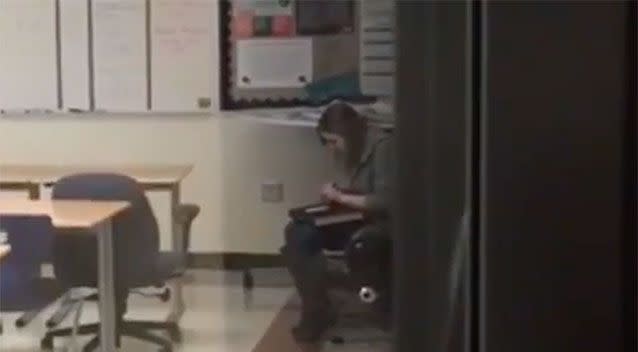 Ms Cox was filmed in her classroom. Source: YouTube