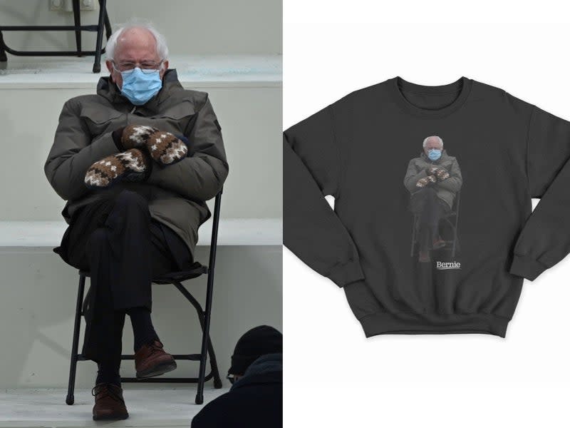 Bernie Sanders is selling a sweatshirt with meme photo for $45 (Getty/Bernie Sanders)