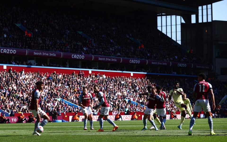 Arsenal's English midfielder Bukayo Saka scores the opener - AFP