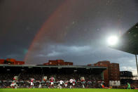 General view of West Ham United v Manchester United FA Cup Quarter Final Replay match with a rainbow overhead April 13, 2016. Action Images via Reuters / John Sibley/ File Photo