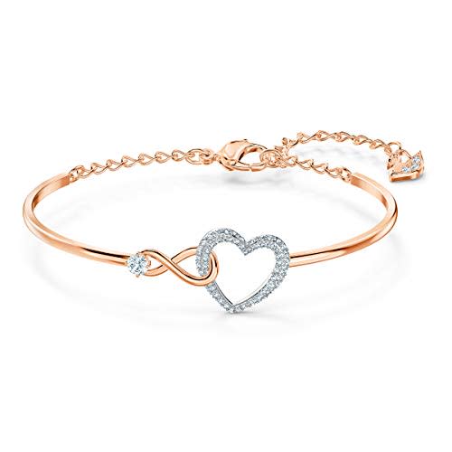 Swarovski Infinity Heart Women's Bangle Bracelet with a Rose-Gold Tone Plated Bangle, Clear Swarovski Crystals and Lobster Clasp