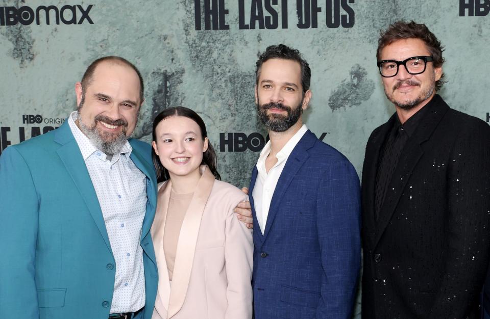 Craig Mazin, Bella Ramsey, Neil Druckmann and Pedro Pascal at an event for The Last of Us