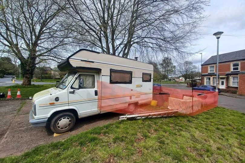 The campervan Matt Howard is living in at the bottom of Rifford Road, Exeter