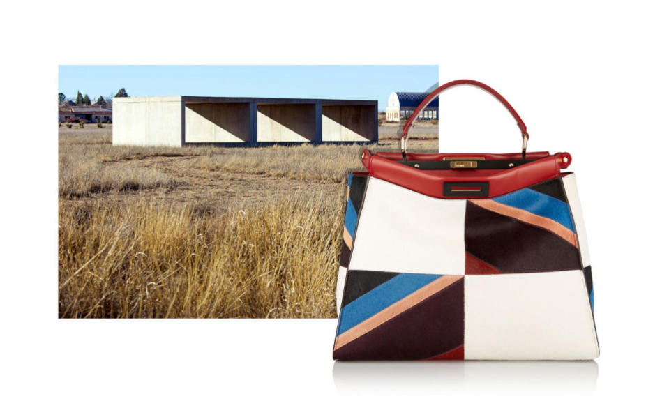 When we saw this color-block tote by Fendi, we were immediately reminded of Donald Judd’s permanent installation in Marfa, Texas, which plays with light and shadow to create those slightly ominous triangles.