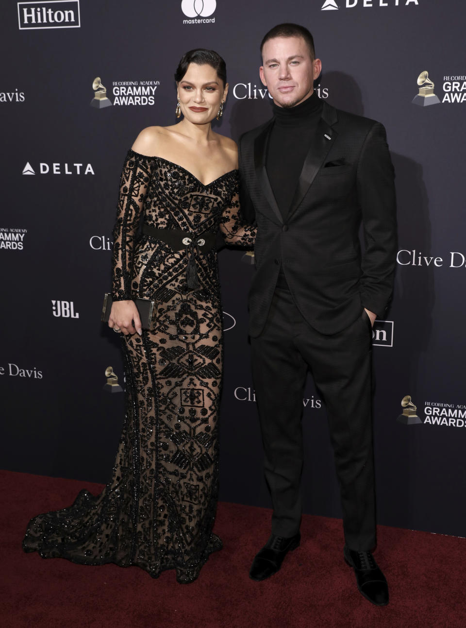 Jessie J, left, and Channing Tatum arrive at the Pre-Grammy Gala And Salute To Industry Icons at the Beverly Hilton Hotel on Saturday, Jan. 25, 2020, in Beverly Hills, Calif. (Photo by Mark Von Holden/Invision/AP)