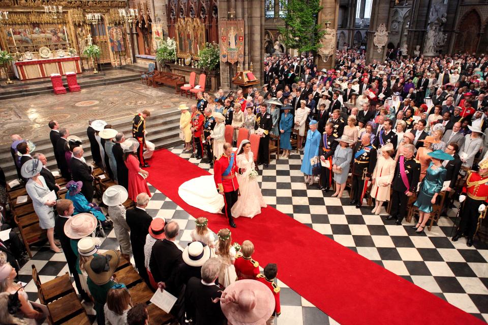 Kate Middleton and Prince William at Westminster Abbey at their wedding in 2011