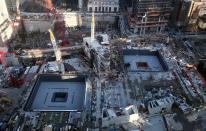 Vista aérea de la construcción del Memorial del 9/11 en el World Trade Center, de Nueva York, en marzo de 2011. Mario Tama/Getty Images