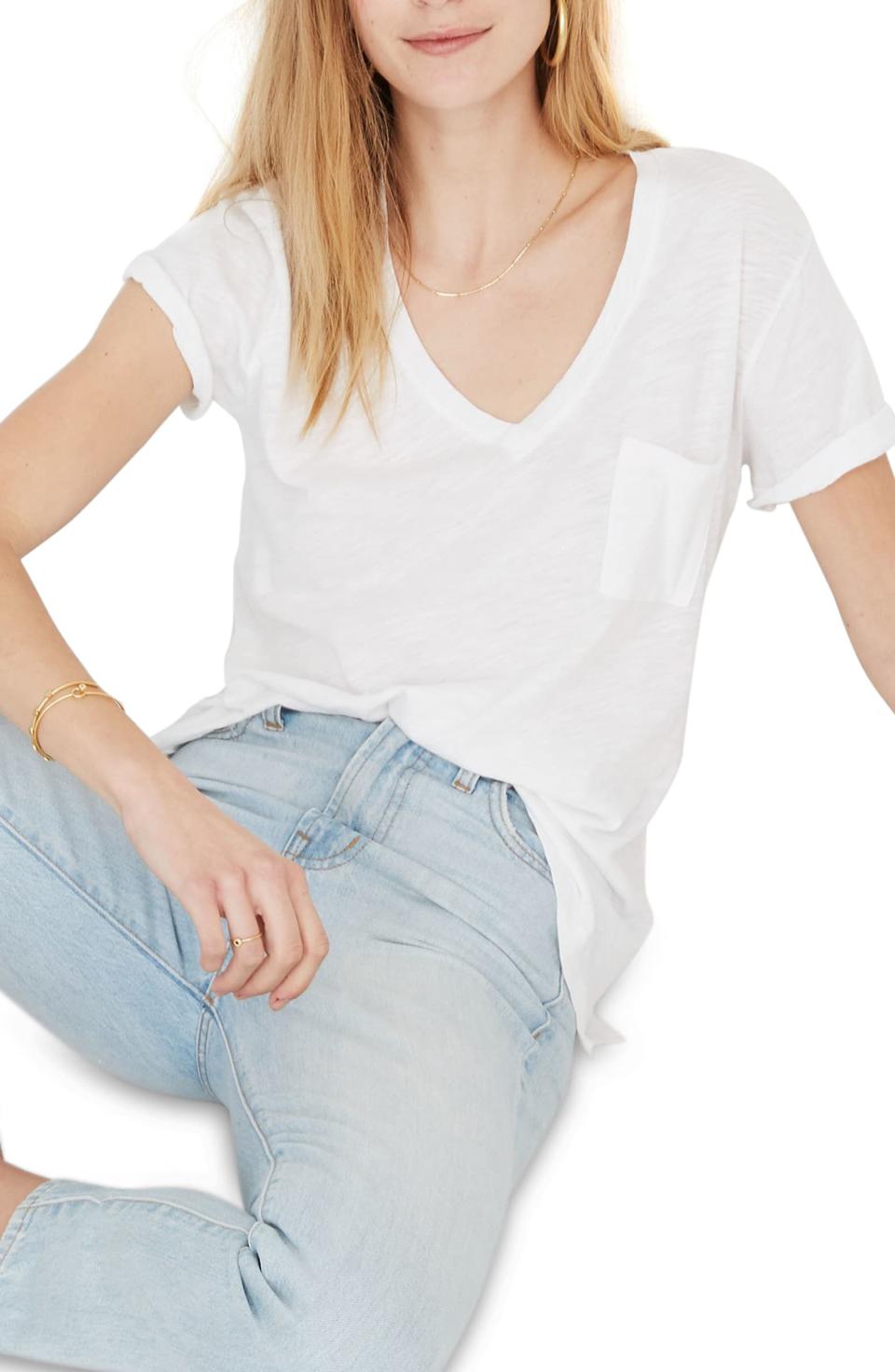 Madewell Whisper Cotton V-neck Pocket Tee in optic white