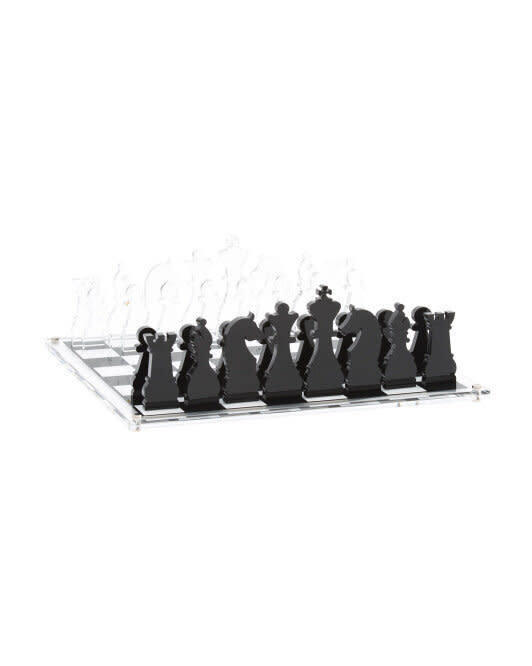 You might want to look twice at this chess set, which features a board and pieces made of acrylic. But it's not all smoke and mirrors, this set is really real. <a href="https://fave.co/3lBk9du" target="_blank" rel="noopener noreferrer">Find it for $100 at T.J.Maxx</a>.